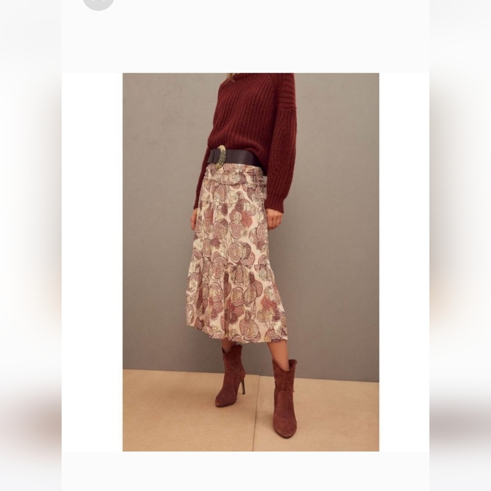 BA&SH Heidi Printed Midi Skirt Vieuxrose Size Large/ US 8